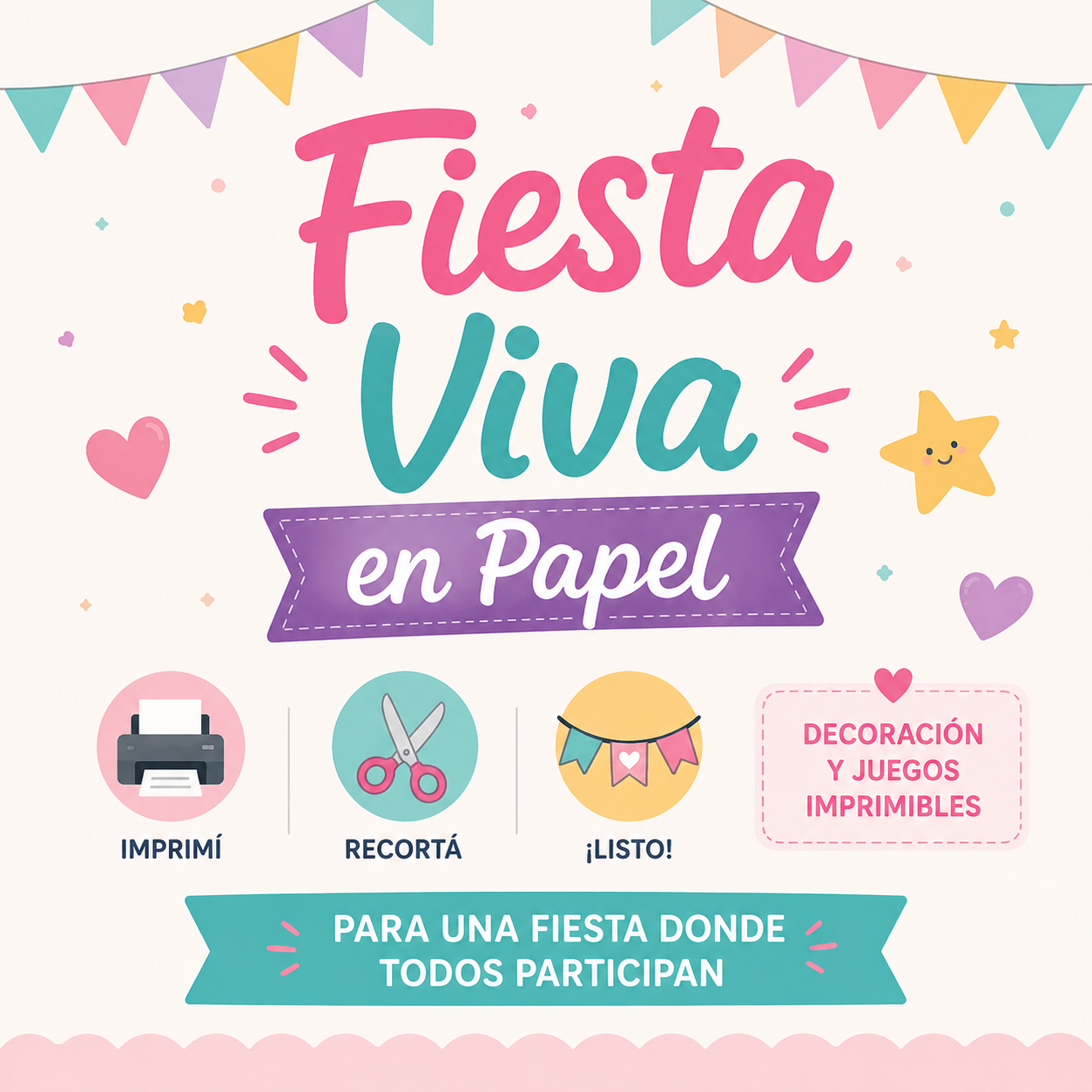 FIESTA VIVA EN PAPEL™ | Kit Completo de Decoración y Juegos Imprimibles